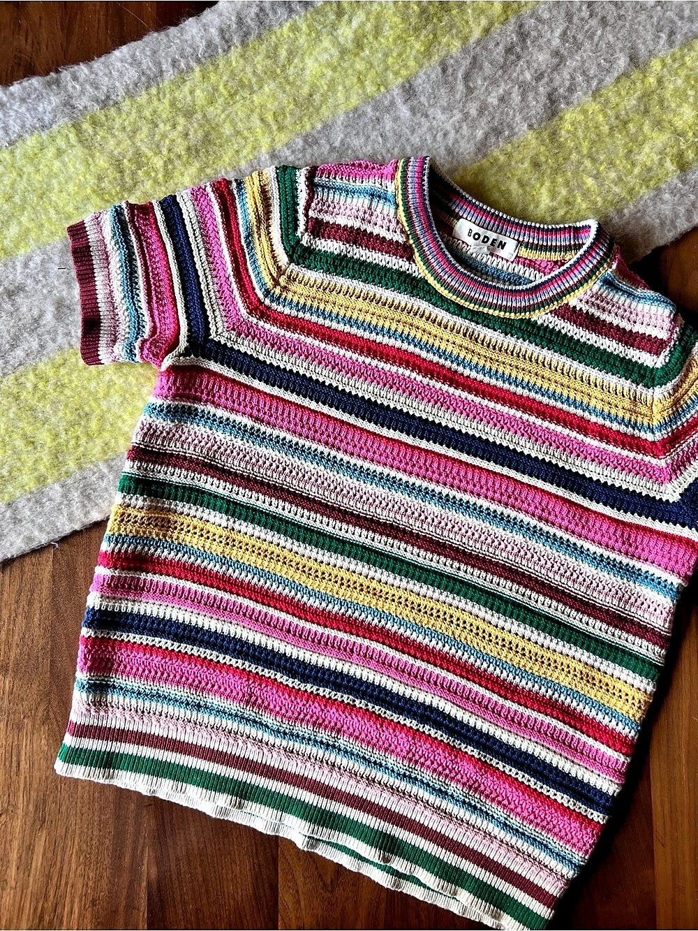 Boden Monica Knitted T-Shirt Striped Short Sleeve Top Pink Medium